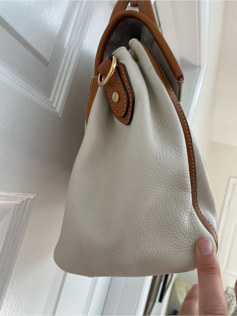 Michael Kors Cream & Tan Leather “Margo” Satchel w Attachable Shoulder Strap